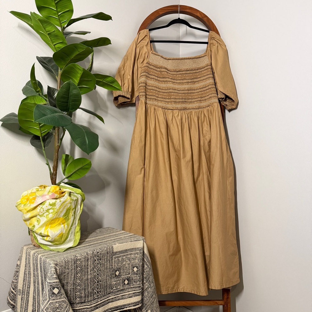 Old Navy 2X Fit & Flare Off The Shoulder Smocked Cotton Poplin Midi Dress